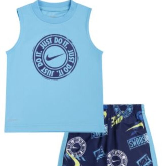 NIKE deep royal blue smiley face logo 2-pc short set $40 - Picture 1 of 2